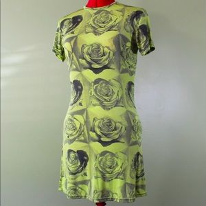 Super Cute, Yellow/Green, Rose Print Vintage Dress